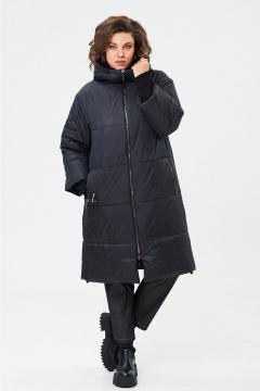 Черное демисезонное пальто из плащёвой ткани Andina city 7014-24 черный - фото 1