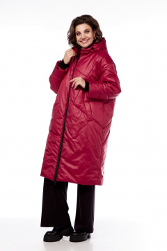Пальто утепленное демисезонное на молнии с капюшоном Диомант 2024 бордо - фото 1