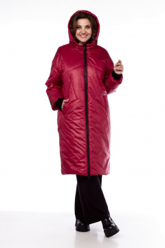 Пальто утепленное демисезонное на молнии с капюшоном Диомант 2024 бордо - фото 2