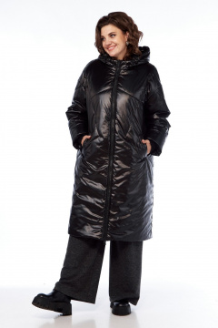 Пальто утепленное демисезонное с прорезными карманами Диомант 2024 черный - фото 1