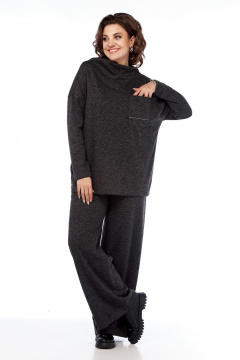 Брюки широкие с резинкой и комплект джемпер из трикотажа Диомант 2021 графит - фото 3