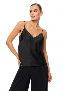 Атласная блуза с регулируемыми бретелями и V-образной горловиной Панда 210343w черный - фото 2