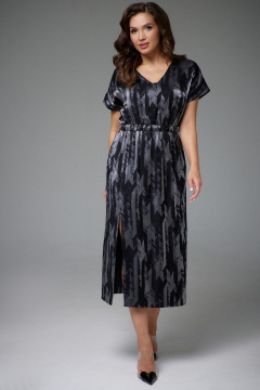 Классическое нарядное платье с разрезом, юбка с карманами Jolie 16458 черный_рисунок - фото 1