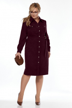 Демисезонное платье сафари из вельвета и вискозы для повседневной одежды Tensi 386 марсала - фото 1