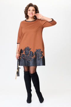 Трапецевидное платье выше колена с вышивкой и рукавом ¾ Michel chic 2140 виски - фото 4