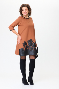 Трапецевидное платье выше колена с вышивкой и рукавом ¾ Michel chic 2140 виски - фото 3