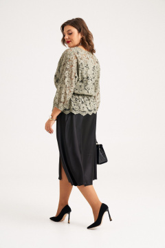 Комплект из блузы и платья из кружевного гипюра летний Almirastyle 345 черный_хакки - фото 5