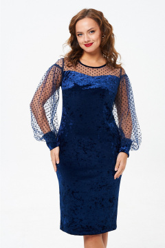 Платье из велюра с сеткой и флоком нарядное крyглогодичное Liona Style 920 синий - фото 3
