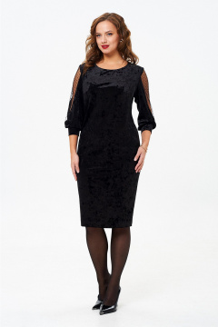 Платье из велюра с нагрудными выточками и рукавами ¾ нарядное Liona Style 921 черный - фото 4