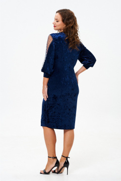 Платье из велюра с сеткой и флоком нарядное крyглогодичное Liona Style 921 синий - фото 2