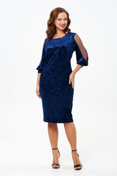 Платье из велюра с сеткой и флоком нарядное крyглогодичное Liona Style 921 синий - фото 4