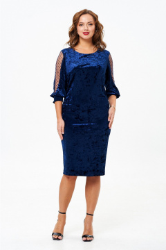 Платье из велюра с сеткой и флоком нарядное крyглогодичное Liona Style 921 синий - фото 1