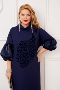 Платье Барби с печатью Жар птица и рукавом фонарик, синий AGATTI 5644 синий - фото 5