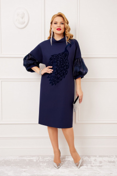 Платье Барби с печатью Жар птица и рукавом фонарик, синий AGATTI 5644 синий - фото 1