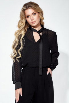 Блузка женская черная с аппликацией и разрезами Laikony L-241-1 - фото 2