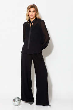 Блузка женская черная с аппликацией и разрезами Laikony L-241-1 - фото 3