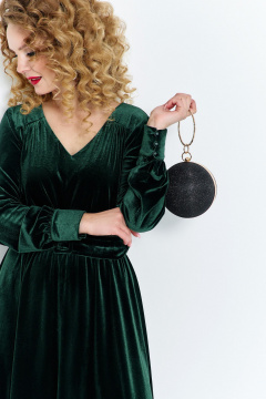 Велюровое платье с кокетками и поясом Euromoda 492 зеленый - фото 3