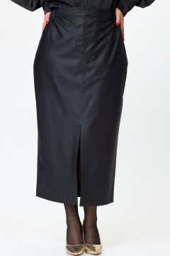 Демисезонная юбка макси из экокожи для модных образов SOVA 11251 черный - фото 3