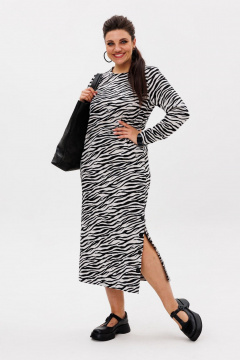 Элегантное трикотажное платье с боковой шлицей, с принтом, комфортное Anelli 1498 зебра_классик - фото 1