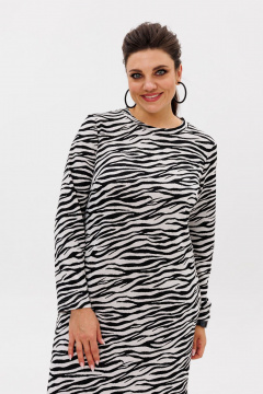 Элегантное трикотажное платье с боковой шлицей, с принтом, комфортное Anelli 1498 зебра_классик - фото 2