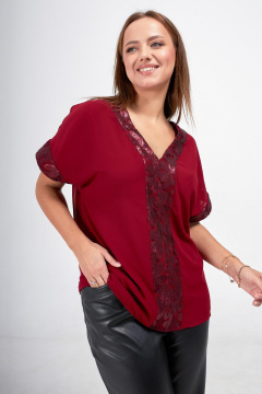 Красная блузка из шифона с кружевом и пайетками Condra 16233 бордовый - фото 3