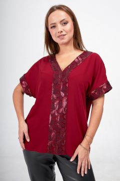 Красная блузка из шифона с кружевом и пайетками Condra 16233 бордовый - фото 1