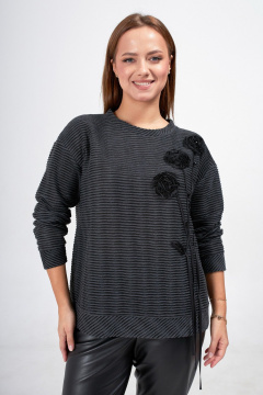 Голубая блузка с вышивкой для офисных луков Condra 16258 темный серый - фото 2