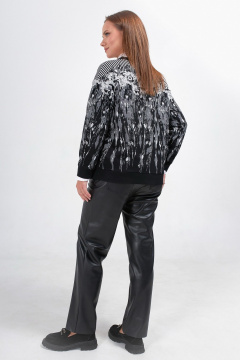 Черный джемпер с брошью и спущенным плечом Condra 16262 черный-серый - фото 5