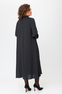 Демисезонное платье трапециевидного силуэта с вышивкой, макси Michel chic 2170 черно-белый,полоска - фото 5