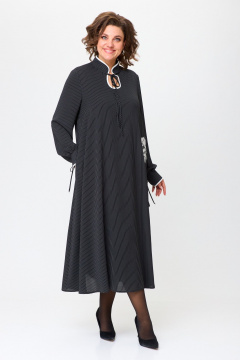 Демисезонное платье трапециевидного силуэта с вышивкой, макси Michel chic 2170 черно-белый,полоска - фото 2