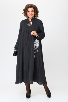 Демисезонное платье трапециевидного силуэта с вышивкой, макси Michel chic 2170 черно-белый,полоска - фото 1