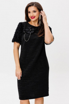 Нарядное платье из трикотажа с перьевыми вставками и брошью INVITE 4084 - фото 2