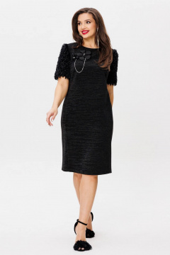 Нарядное платье из трикотажа с перьевыми вставками и брошью INVITE 4084 - фото 1