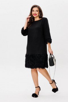 Свободное платье А-силуэта из трикотажа с перьевым декором INVITE 4085 - фото 1