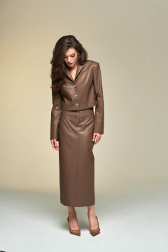 Жакет укороченный из экокожи с золотой фурнитурой DEVITA 4017-1 коричневый - фото 5