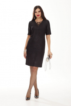 Платье миди с V-образным вырезом и металлизированной нитью Твой имидж 2005 чёрный_люрекс - фото 1