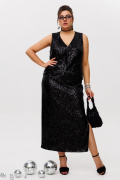 Пайеточная миди-юбка с разрезом и мягким поясом Anelli 1499 лунная_ночь - фото 4