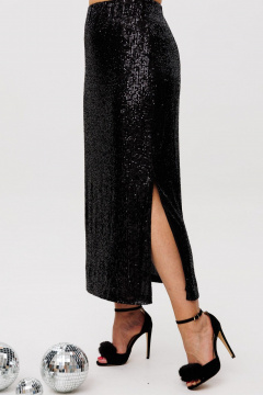 Пайеточная миди-юбка с разрезом и мягким поясом Anelli 1499 лунная_ночь - фото 3