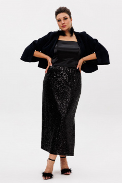 Пайеточная миди-юбка с разрезом и мягким поясом Anelli 1499 лунная_ночь - фото 2