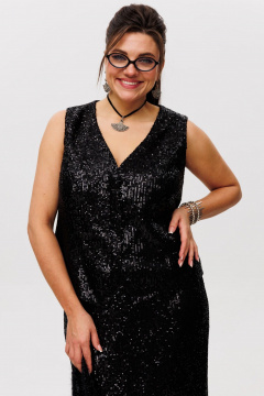 Пайеточная миди-юбка с разрезом и мягким поясом Anelli 1500 лунная_ночь - фото 4