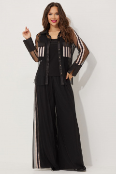 Комплект из блузы, топа и широких брюк из текстильной ткани Магия моды 2476 черный-пудровый - фото 5