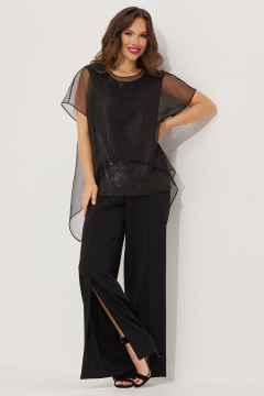 Комплект из блузы, топа с пайетками и классические брюки Магия моды 2518 черный - фото 1