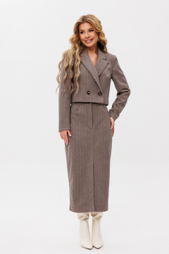 Жакет укороченный и юбка миди из текстиля Amberа Style 2100 светло-коричневый - фото 1
