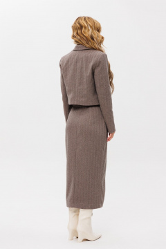 Жакет укороченный и юбка миди из текстиля Amberа Style 2100 светло-коричневый - фото 3
