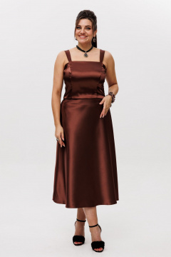 Юбка короткая заниженная из атласа с поясом и карманами Anelli 1291 мадэйра - фото 1