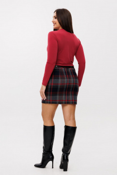 Юбка короткая заниженная из атласа с поясом и карманами Anelli 1339 красный - фото 4