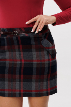 Юбка короткая заниженная из атласа с поясом и карманами Anelli 1339 красный - фото 3