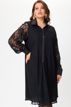 Черное свободное платье из вискозной сетки, стиль на каждый день SOVA 11261 - фото 5