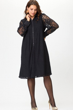 Черное свободное платье из вискозной сетки, стиль на каждый день SOVA 11261 - фото 4