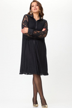 Черное свободное платье из вискозной сетки, стиль на каждый день SOVA 11261 - фото 3